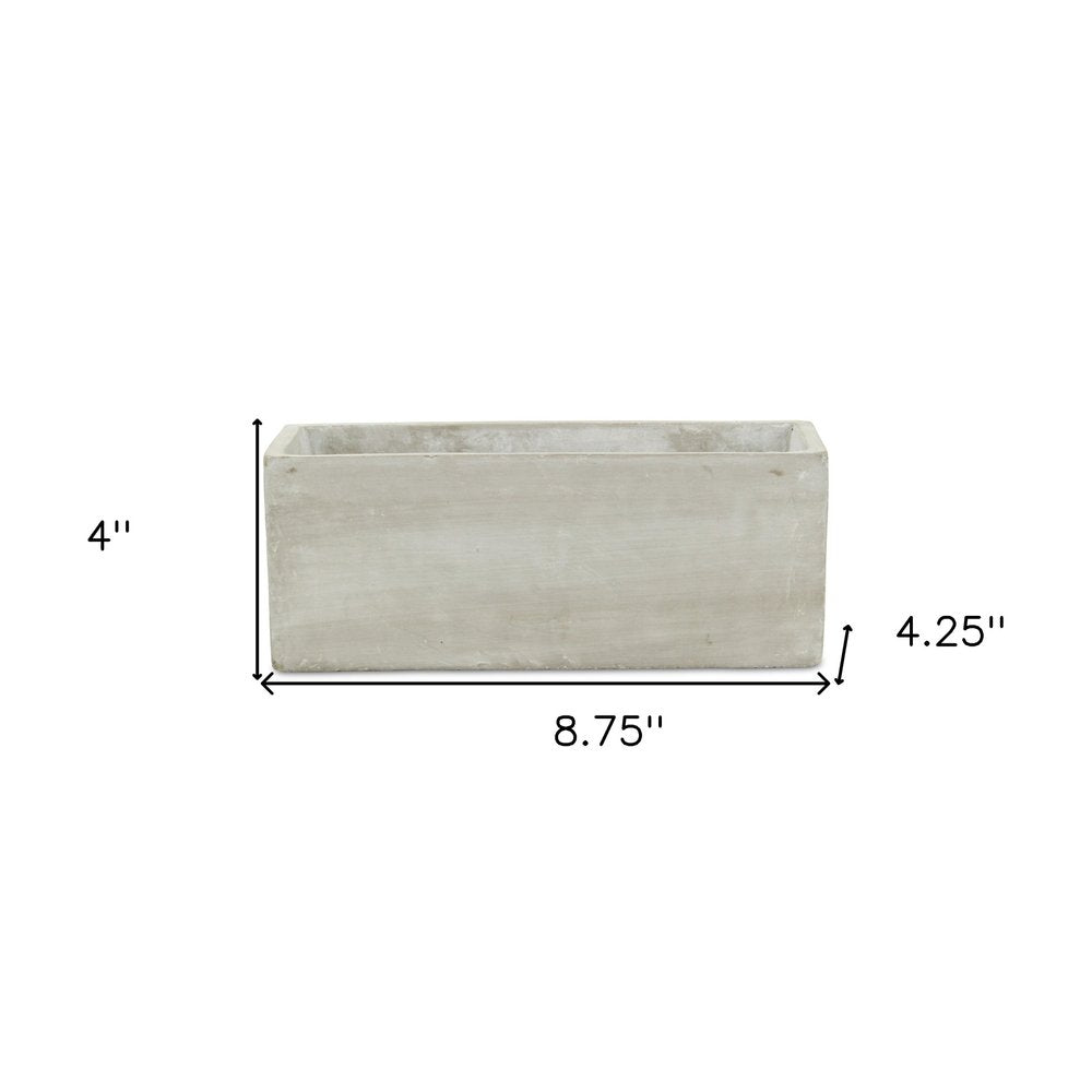 9" Light Gray Cement Indoor Outdoor Rectangular Pot Planter