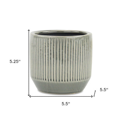 6" Gray Striped Ceramic Indoor Outdoor Round Pot Planter