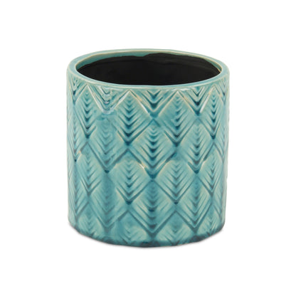 6" Turquoise Geometric Ceramic Indoor Outdoor Round Pot Planter