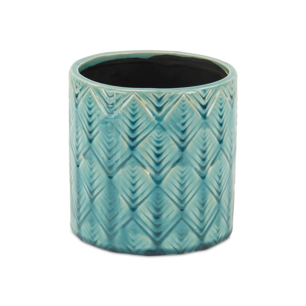 6" Turquoise Geometric Ceramic Indoor Outdoor Round Pot Planter
