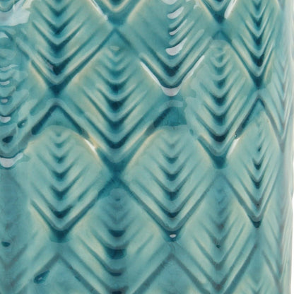 6" Turquoise Geometric Ceramic Indoor Outdoor Round Pot Planter
