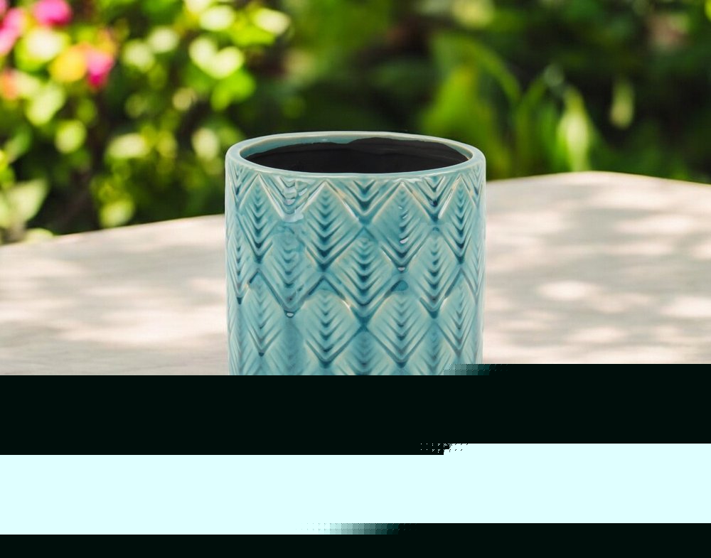 6" Turquoise Geometric Ceramic Indoor Outdoor Round Pot Planter