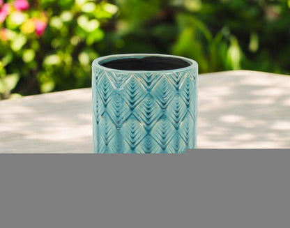 6" Turquoise Geometric Ceramic Indoor Outdoor Round Pot Planter