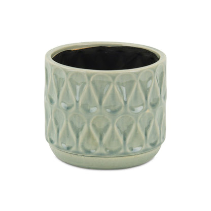 7" Green Geometric Ceramic Indoor Outdoor Round Pot Planter