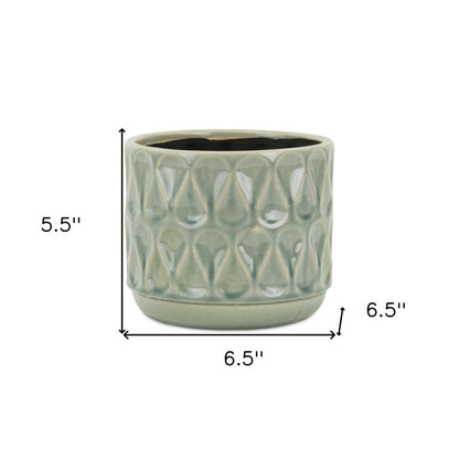 7" Green Geometric Ceramic Indoor Outdoor Round Pot Planter