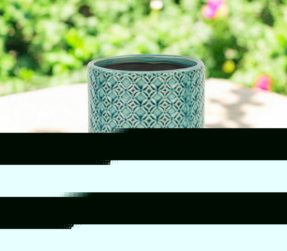 6" Turquoise Geometric Ceramic Indoor Outdoor Round Pot Planter