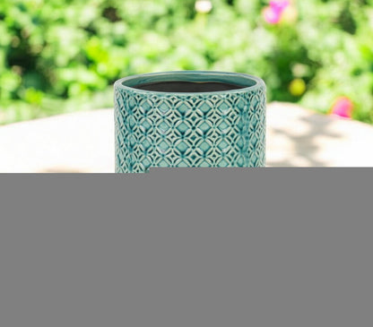 6" Turquoise Geometric Ceramic Indoor Outdoor Round Pot Planter