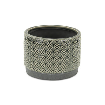 7" Gray Geometric Ceramic Indoor Outdoor Round Pot Planter