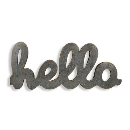 12" X 28" Gray Handcrafted Abstract hello Metal Wall Decor