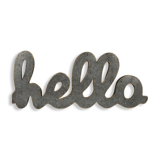 12" X 28" Gray Handcrafted Abstract hello Metal Wall Decor