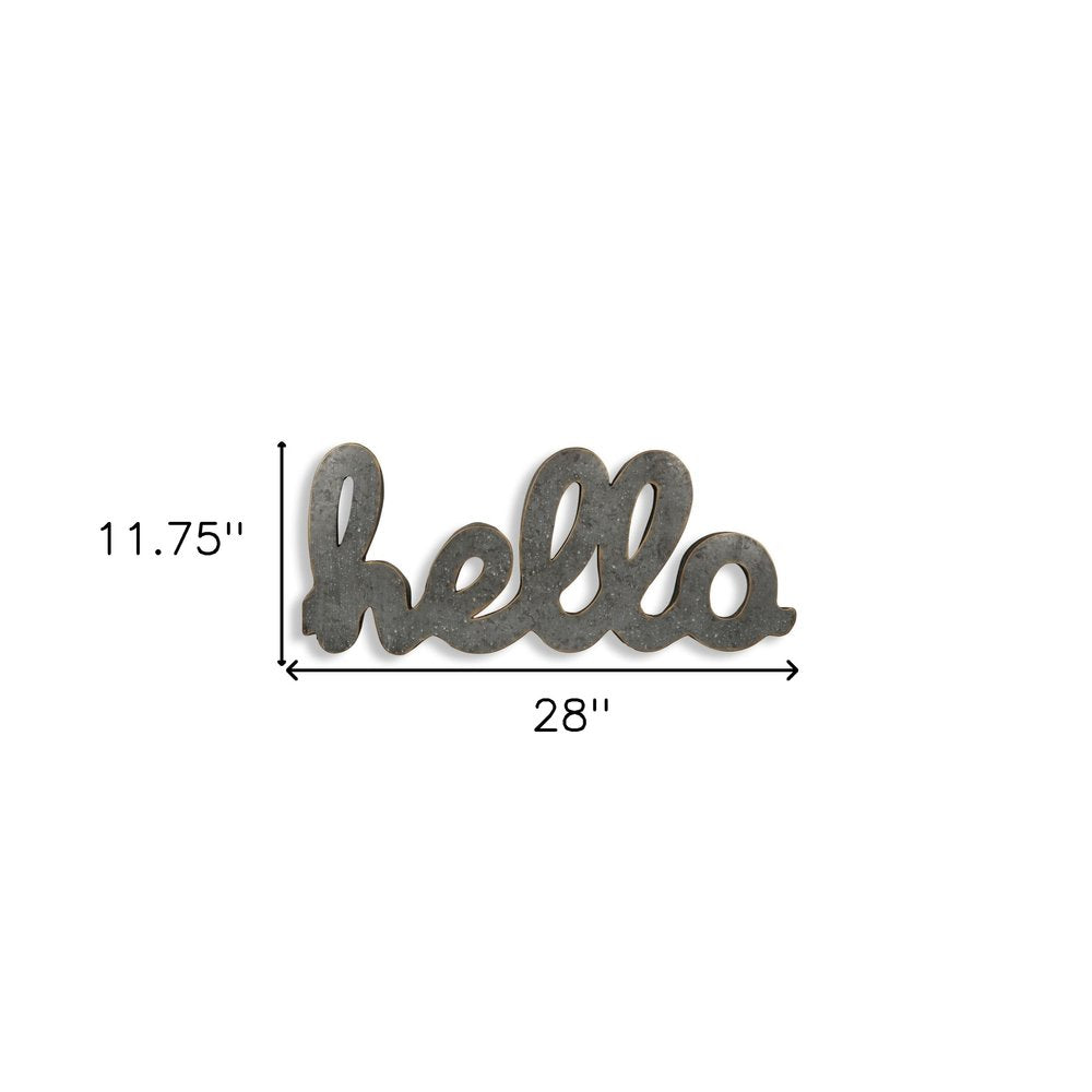 12" X 28" Gray Handcrafted Abstract hello Metal Wall Decor