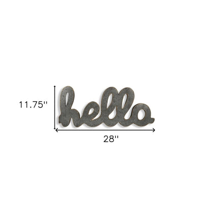 12" X 28" Gray Handcrafted Abstract hello Metal Wall Decor