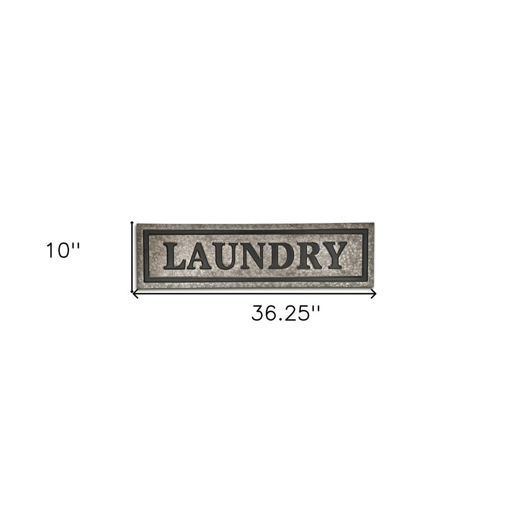 10" X 36" Gray Laundry Galvanized Metal Wall Decor