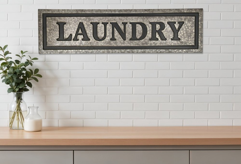 10" X 36" Gray Laundry Galvanized Metal Wall Decor