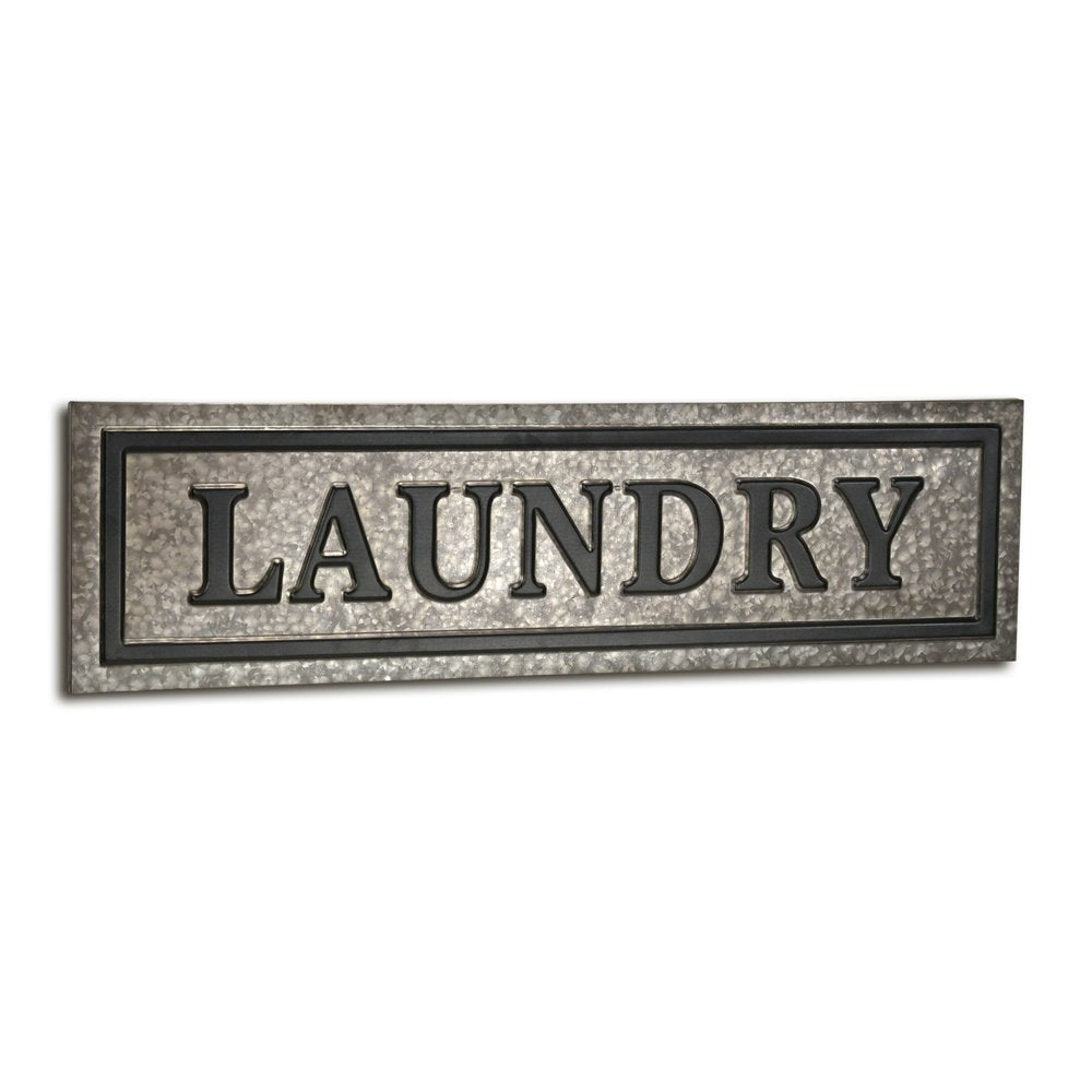 10" X 36" Gray Laundry Galvanized Metal Wall Decor