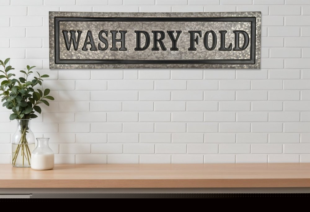 10" X 36" Gray Wash Dry Fold Metal Wall Decor