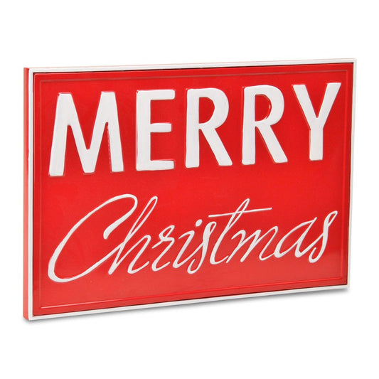 12" X 19" Red and White Handcrafted Merry Christmas Metal Wall Decor
