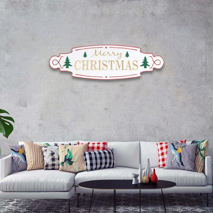 11" X 36" White Green and Red Merry Christmas Metal Wall Decor