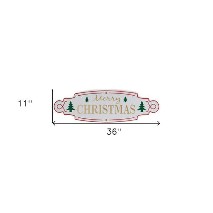 11" X 36" White Green and Red Merry Christmas Metal Wall Decor