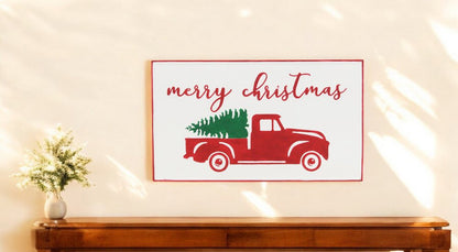 14" X 23" White and Red Handcrafted Merry Christmas Metal Wall Decor