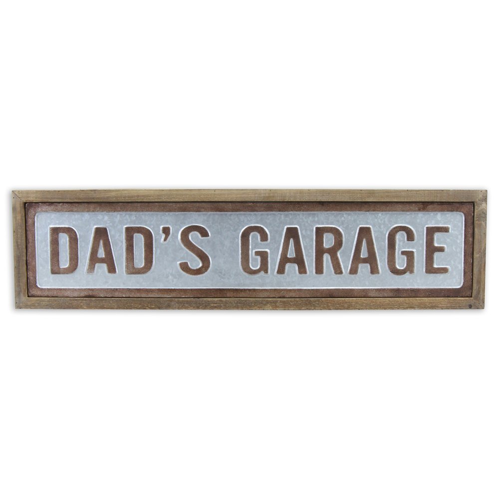 10" X 39" Gray and Brown Dad's Garage Wood and Metal Wall Decor