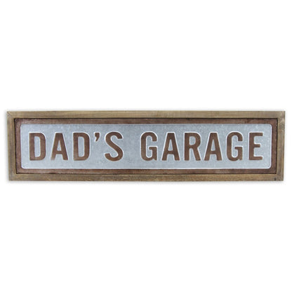 10" X 39" Gray and Brown Dad's Garage Wood and Metal Wall Decor