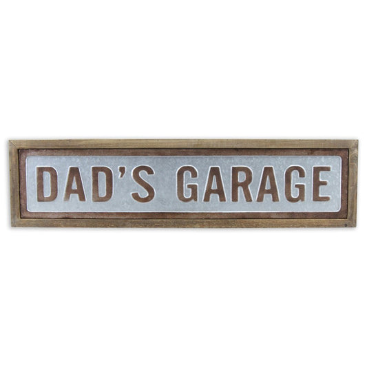 10" X 39" Gray and Brown Dad's Garage Wood and Metal Wall Decor