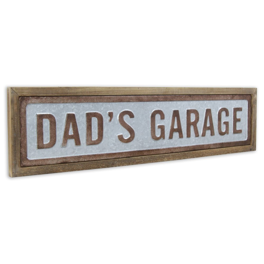 10" X 39" Gray and Brown Dad's Garage Wood and Metal Wall Decor