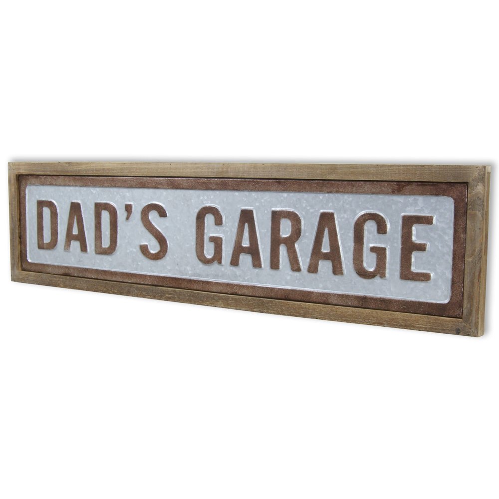10" X 39" Gray and Brown Dad's Garage Wood and Metal Wall Decor