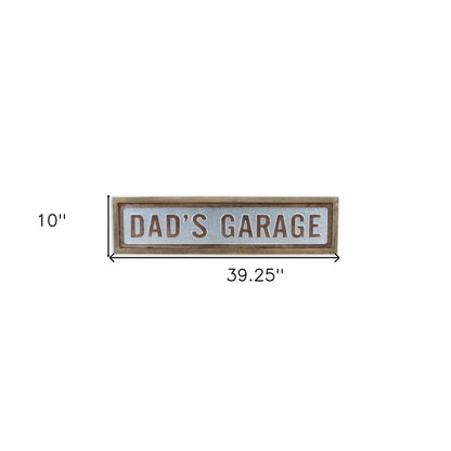 10" X 39" Gray and Brown Dad's Garage Wood and Metal Wall Decor