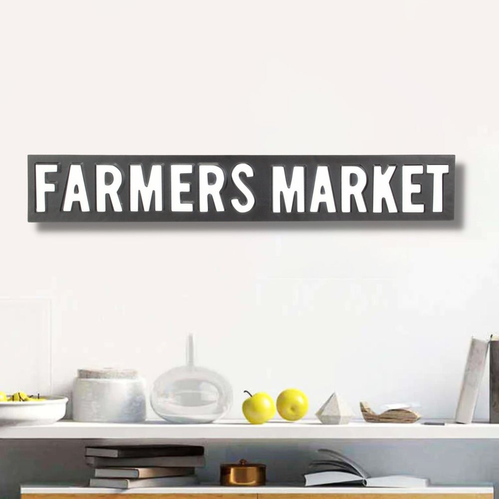 5" X 33" Gray and White Farmers Market Metal Wall Decor