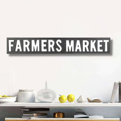 5" X 33" Gray and White Farmers Market Metal Wall Decor