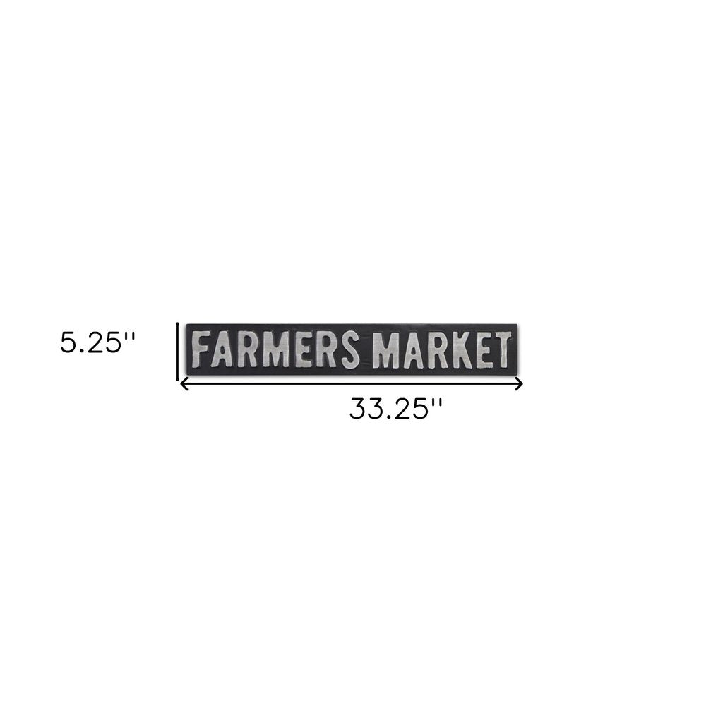 5" X 33" Gray and White Farmers Market Metal Wall Decor