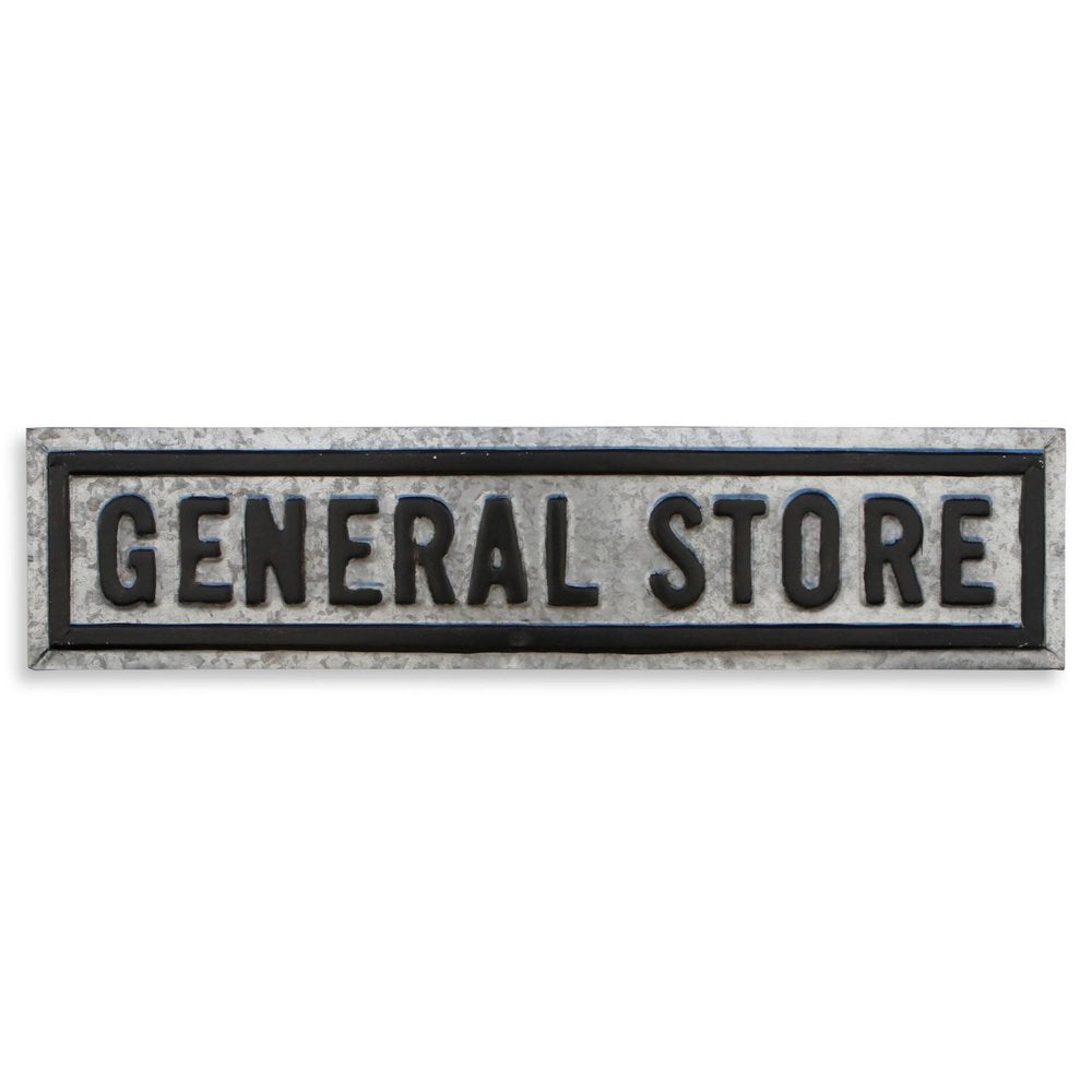 9" X 37" Gray and Black General Store Galvanized Metal Wall Decor