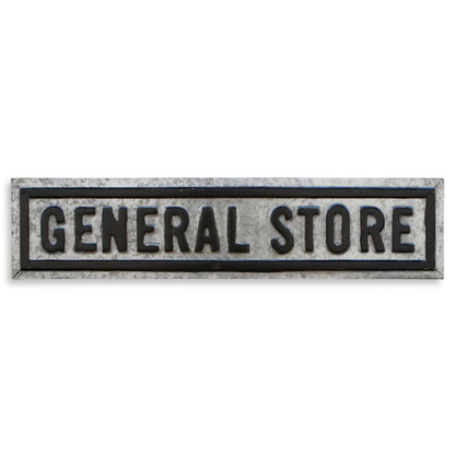 9" X 37" Gray and Black General Store Galvanized Metal Wall Decor