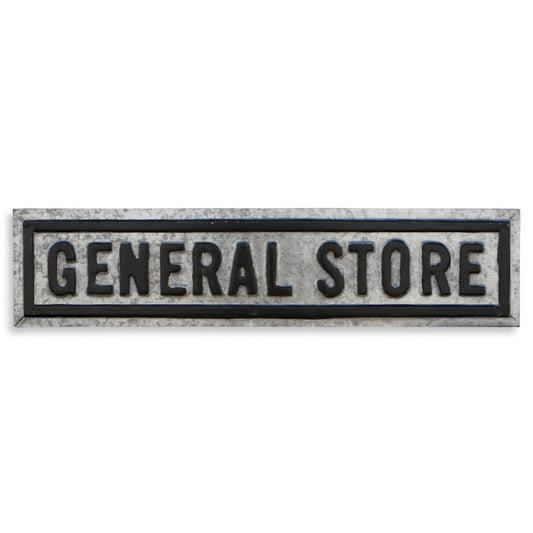 9" X 37" Gray and Black General Store Galvanized Metal Wall Decor
