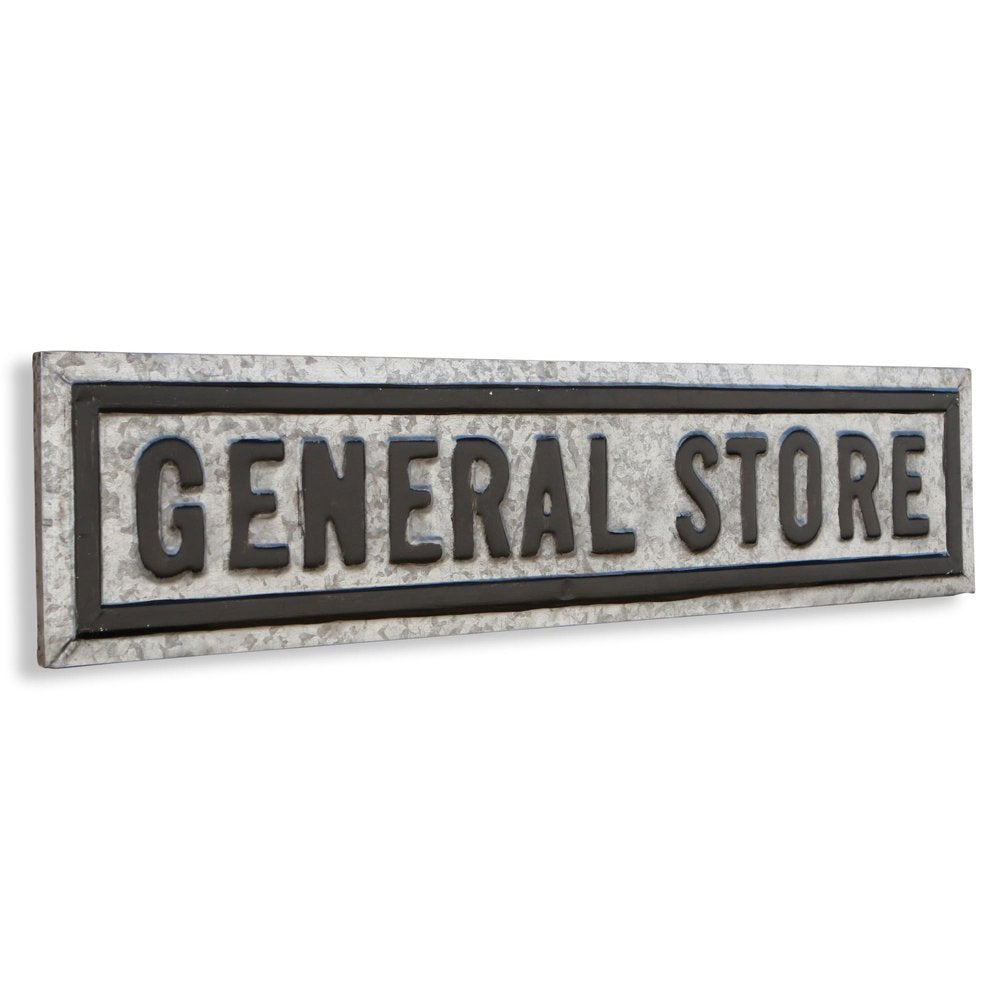9" X 37" Gray and Black General Store Galvanized Metal Wall Decor