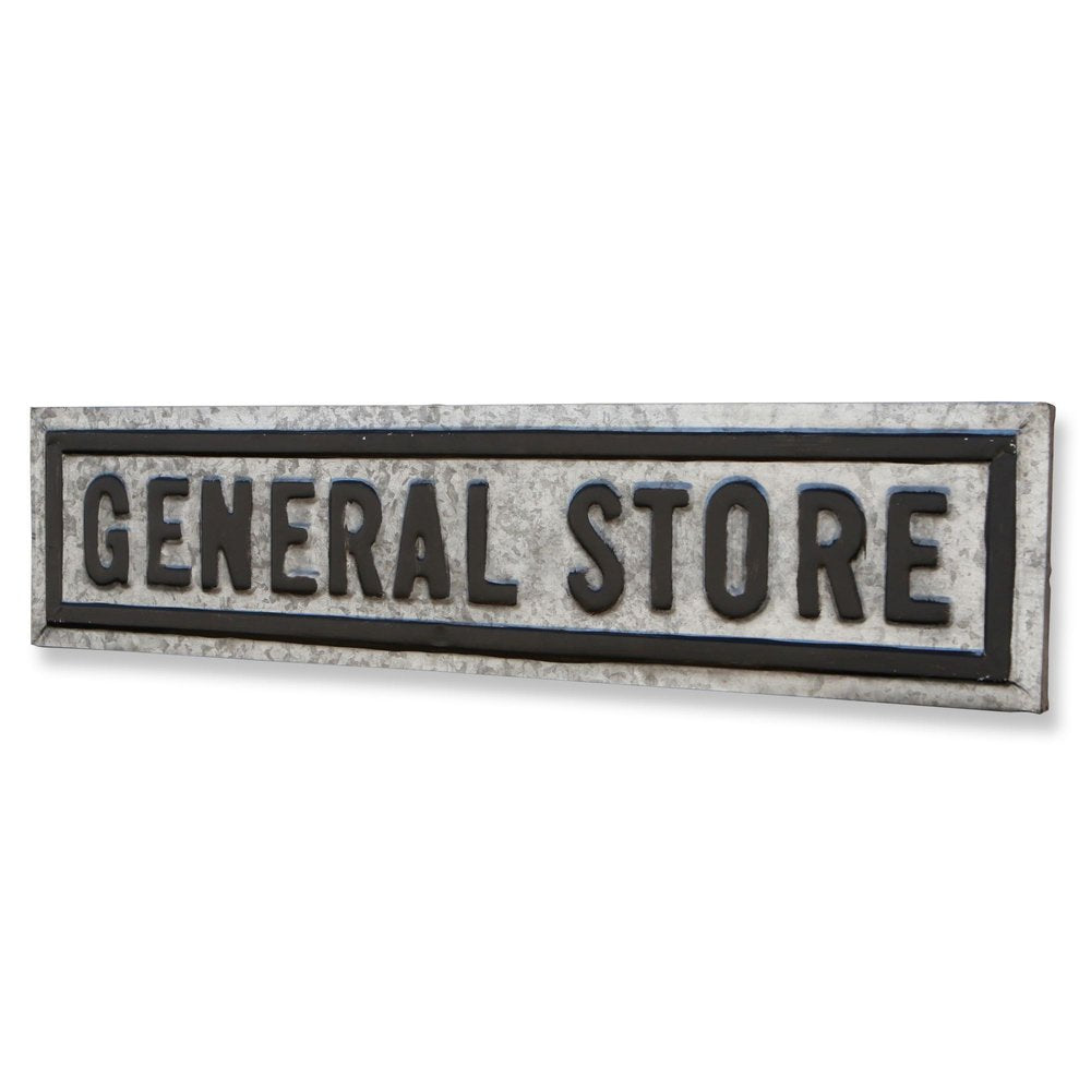 9" X 37" Gray and Black General Store Galvanized Metal Wall Decor