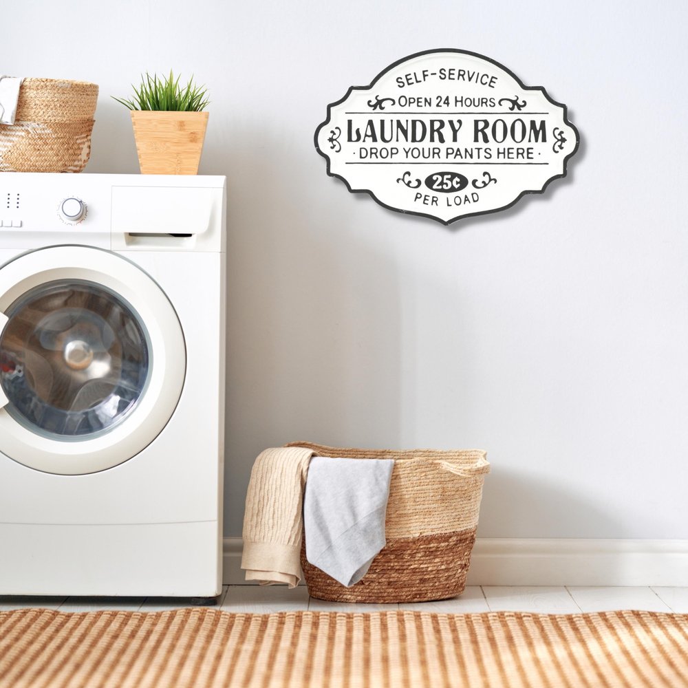 15" X 22" Black and White Laundry Room Metal Wall Decor
