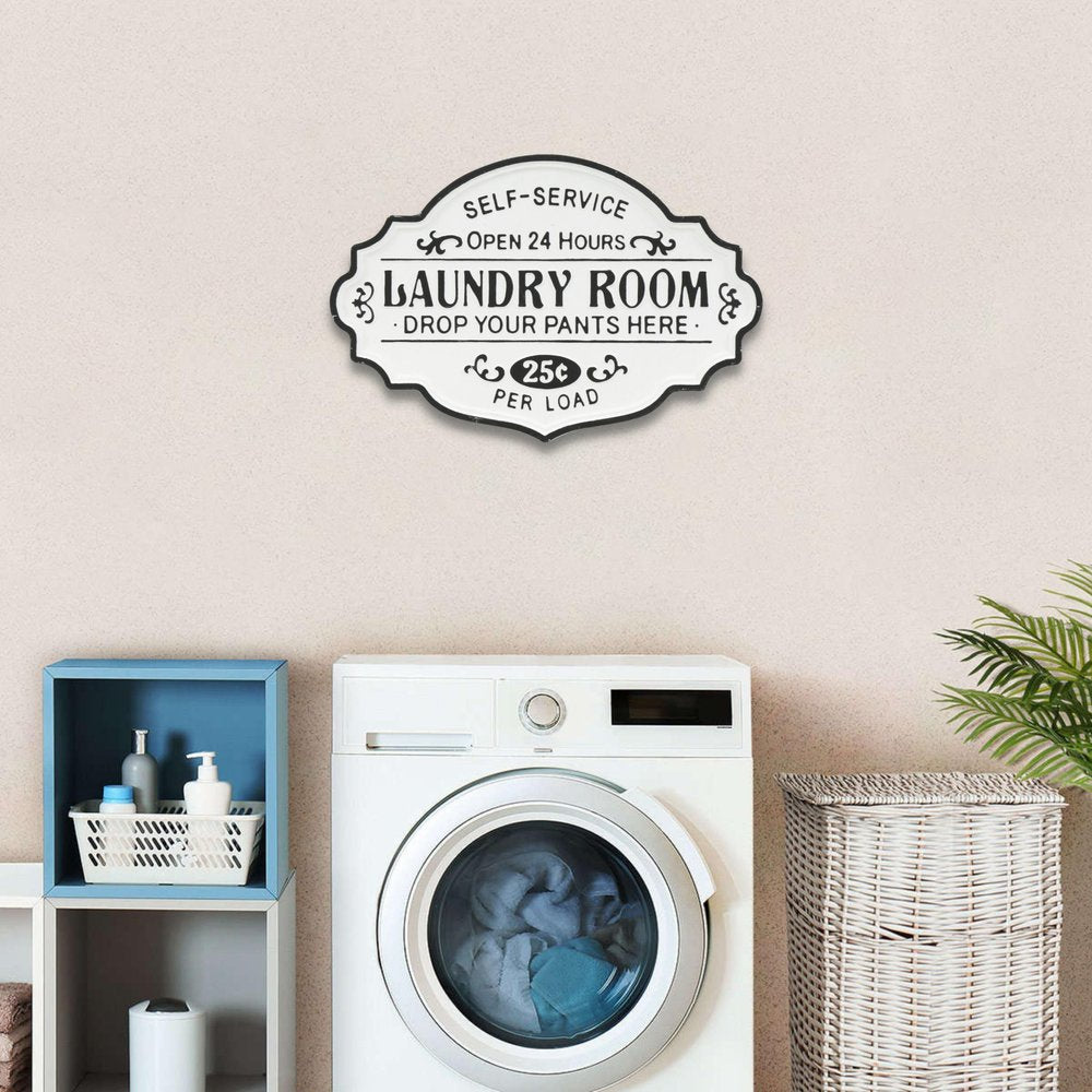 15" X 22" Black and White Laundry Room Metal Wall Decor