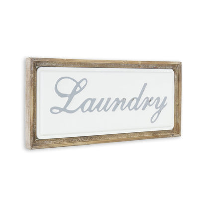 11" X 24" Brown and White Laundry Wood and Metal Wall Decor