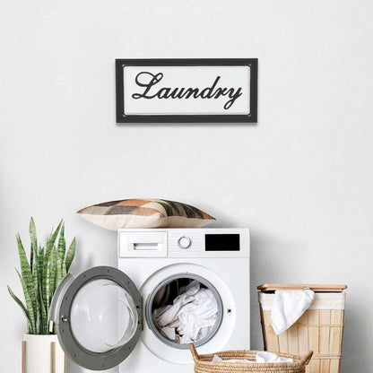 11" X 24" Black and White Handcrafted Laundry Metal Wall Decor