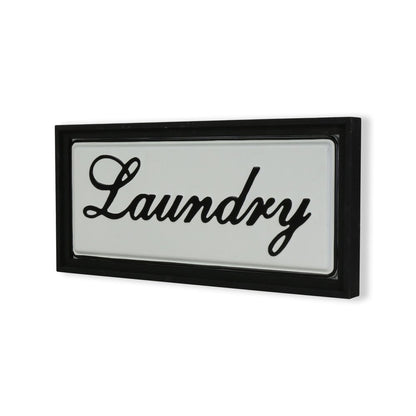 11" X 24" Black and White Handcrafted Laundry Metal Wall Decor