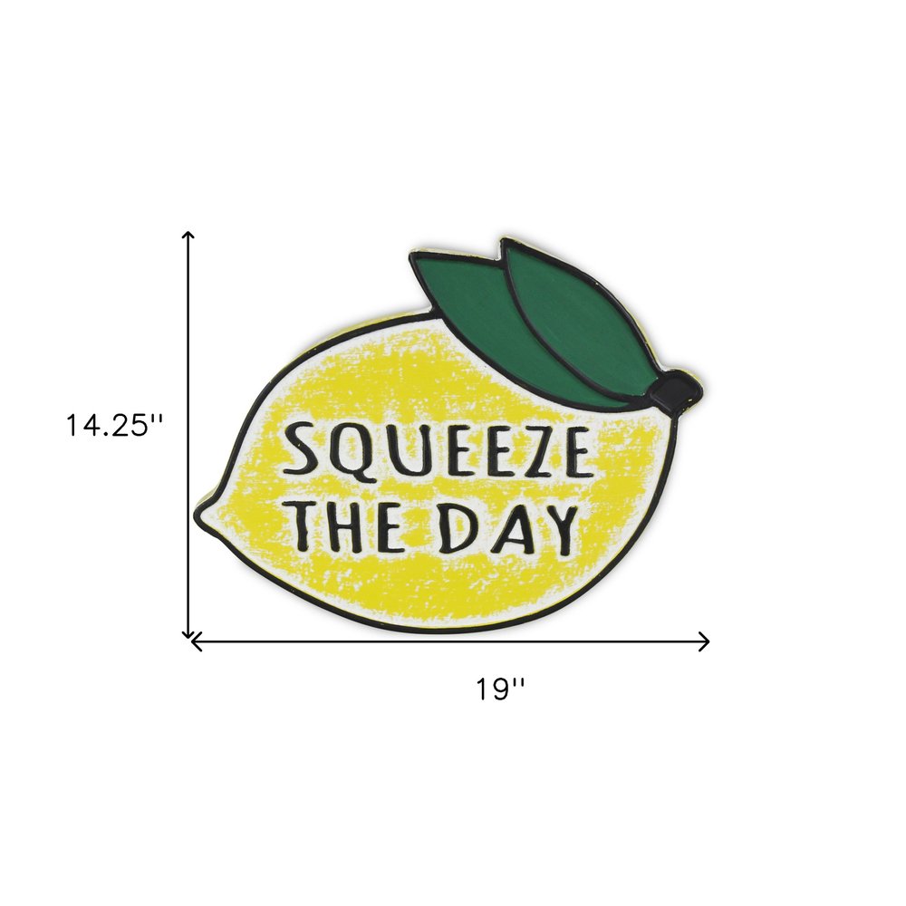 14" X 19" Yellow and White Lemon Squeeze The Day Metal Wall Decor