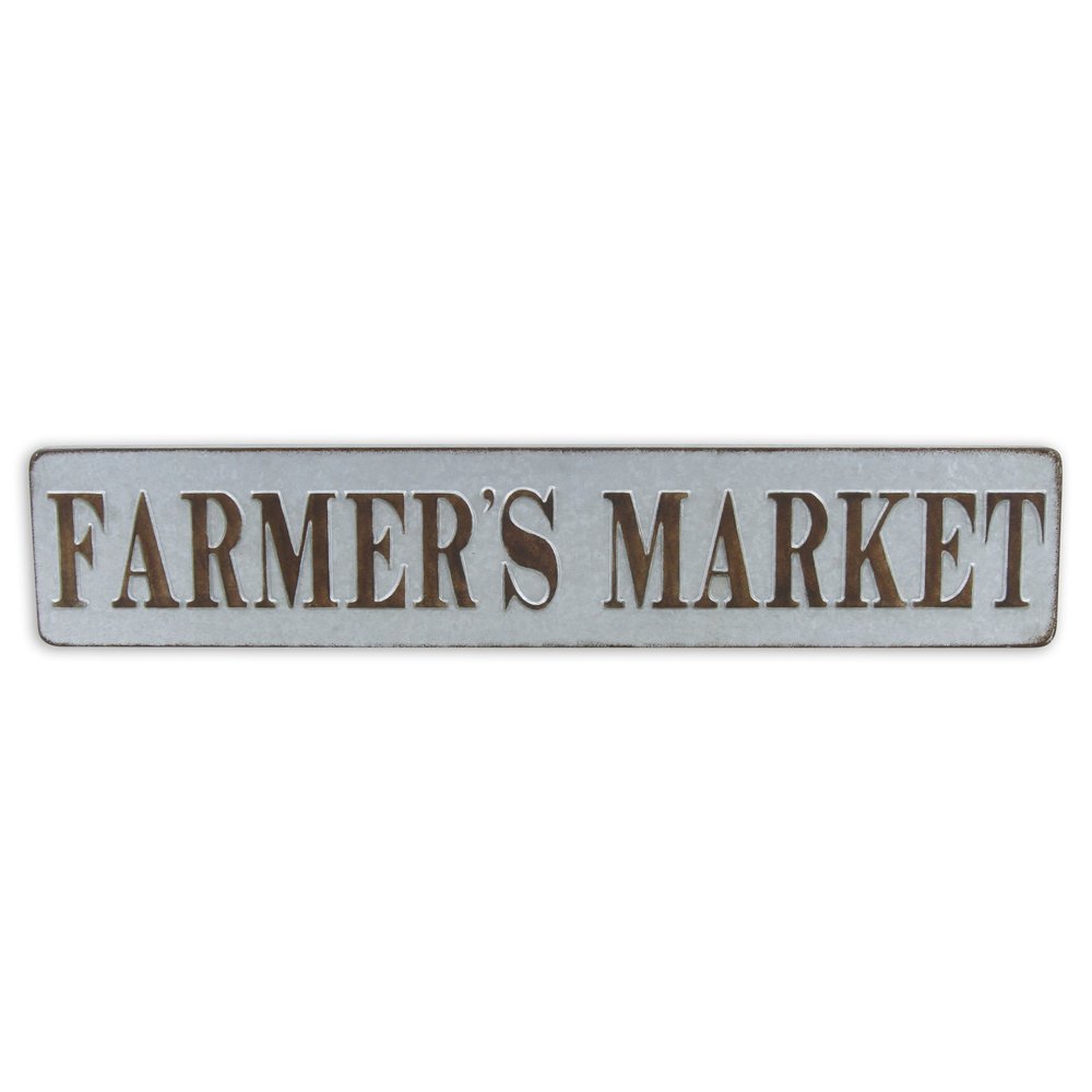 7" X 36" Gray and Brown Farmers Market Galvanized Metal Wall Decor