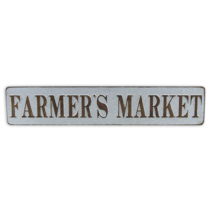 7" X 36" Gray and Brown Farmers Market Galvanized Metal Wall Decor