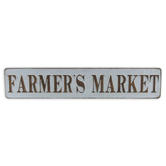 7" X 36" Gray and Brown Farmers Market Galvanized Metal Wall Decor