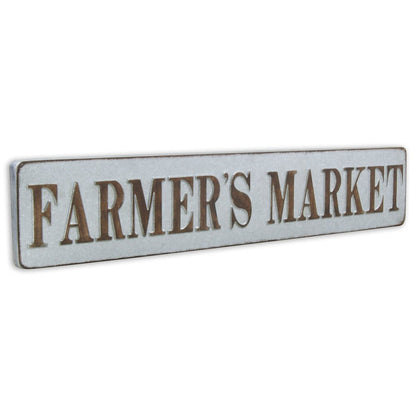 7" X 36" Gray and Brown Farmers Market Galvanized Metal Wall Decor