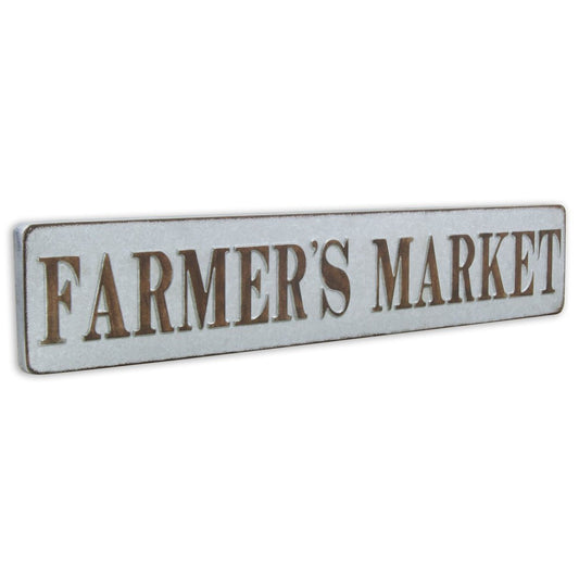 7" X 36" Gray and Brown Farmers Market Galvanized Metal Wall Decor