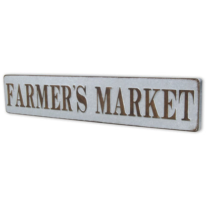 7" X 36" Gray and Brown Farmers Market Galvanized Metal Wall Decor